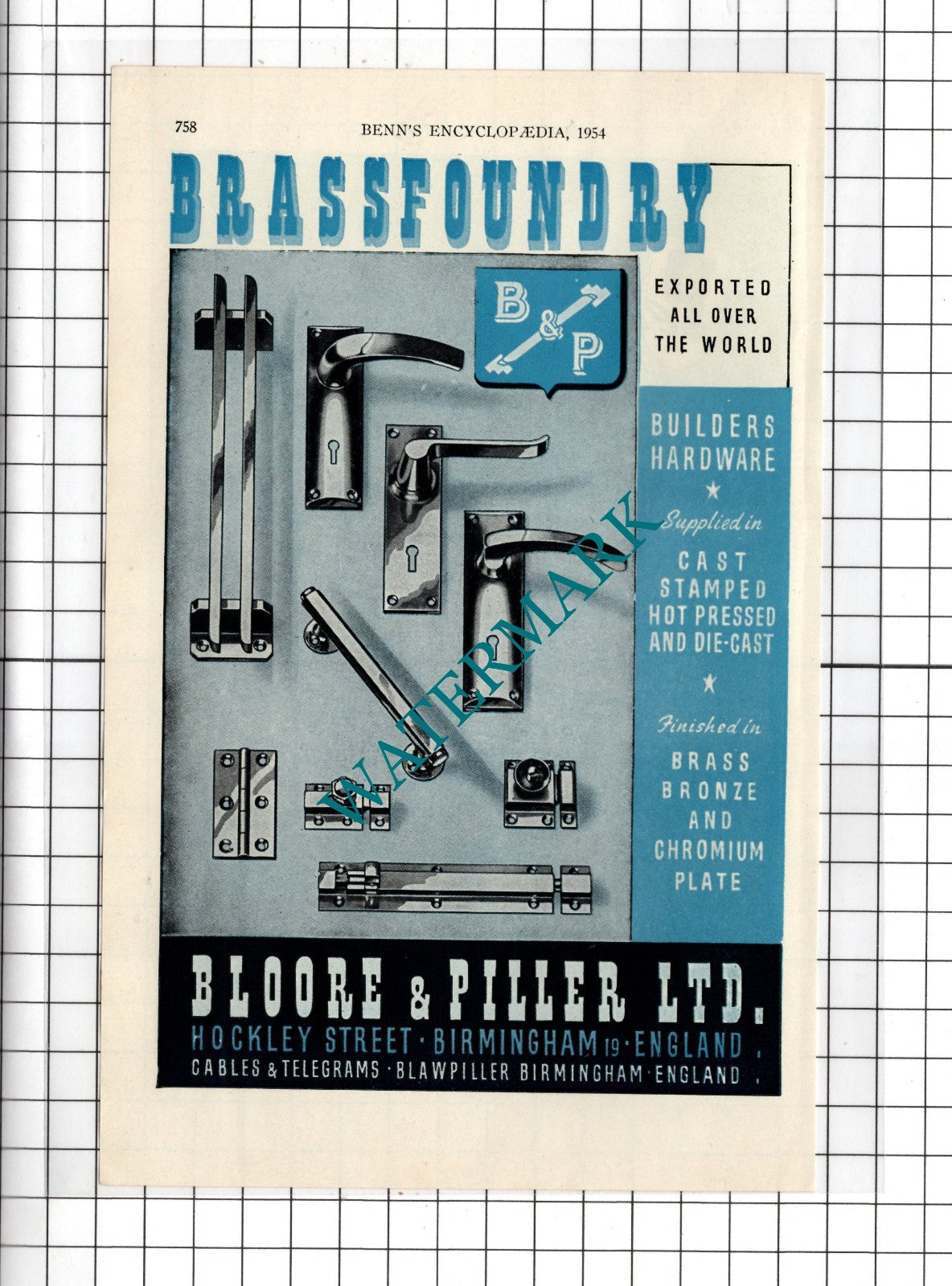Bloore & Piller Ltd Birmingham / Permanite Ltd London  - 1954 Advert