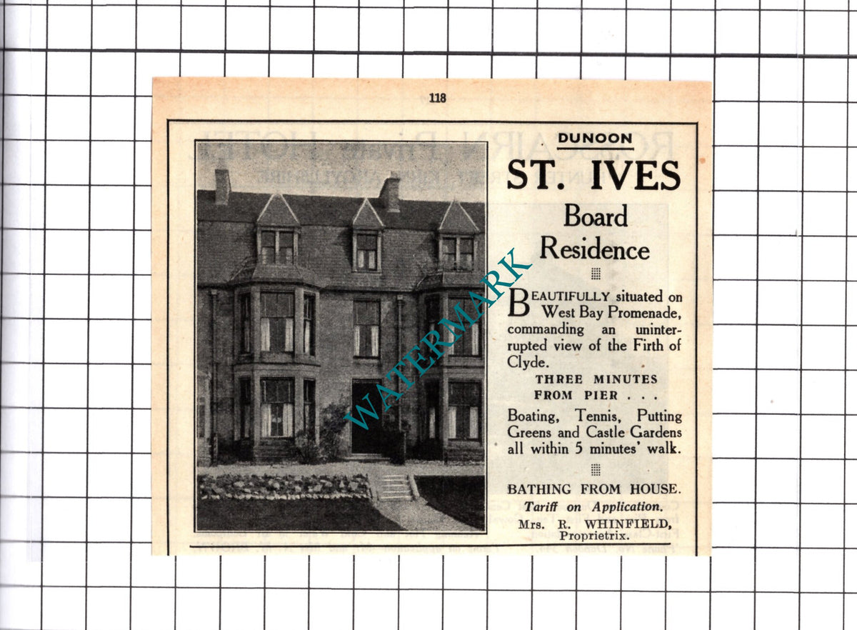 Rosscairn Hotel Kirn Argyllshire / St Ives Dunoon Whinfield Advert-1939 Cutting