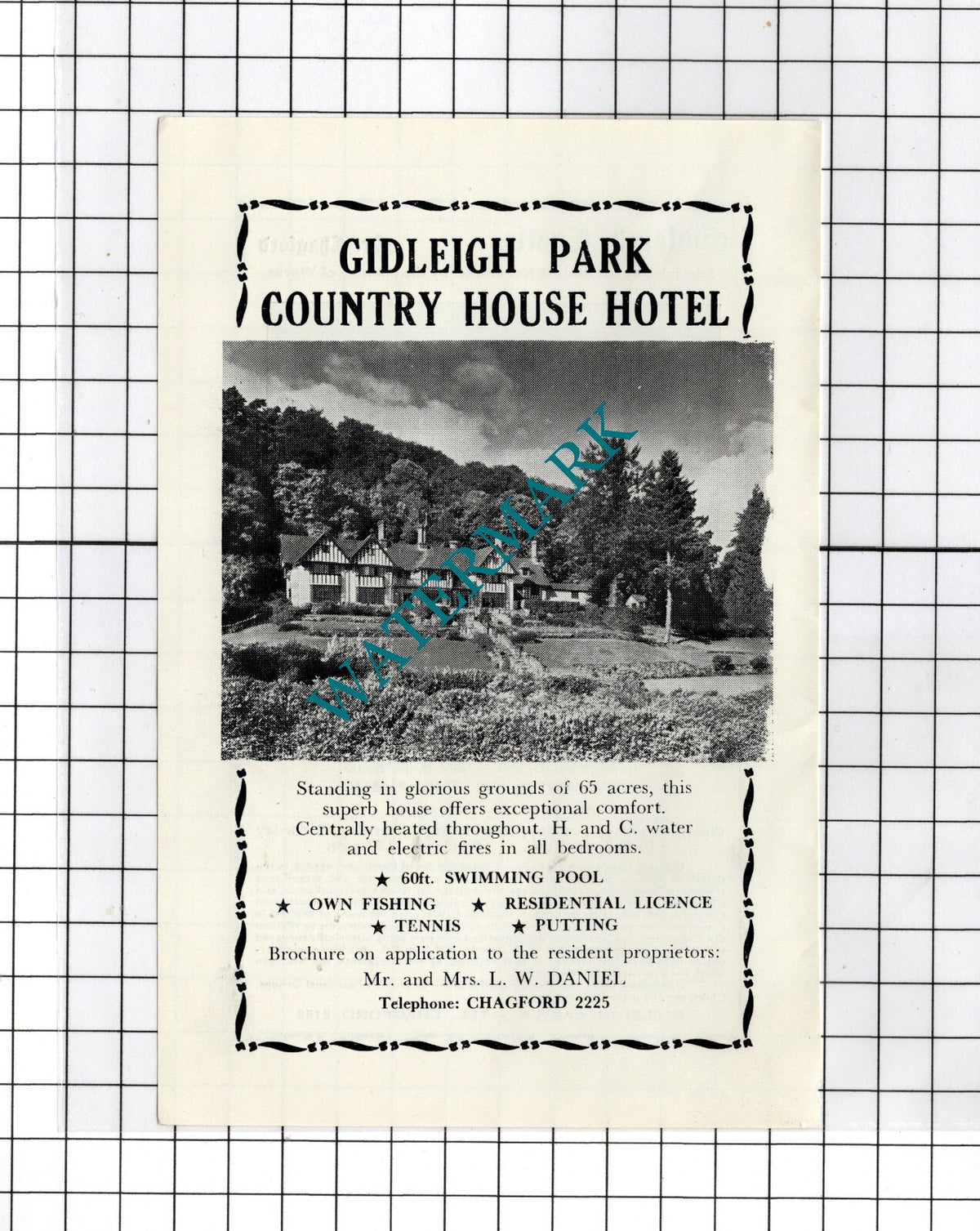 Gidleigh Park Hotel Chagford Devon LW Daniel / Gidleigh Castle -c.1940s Advert