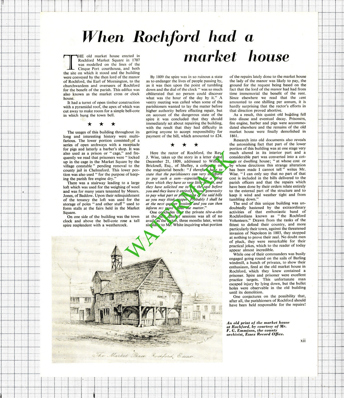 Old Market House Rochford Essex Rev J Wise - 1964 Article