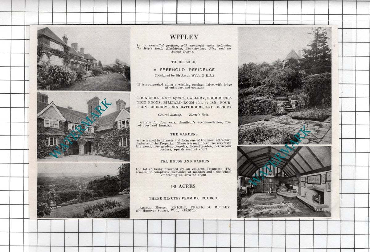 Witley Surrey Sir Aston Webb House -  1927  House Sale Advert