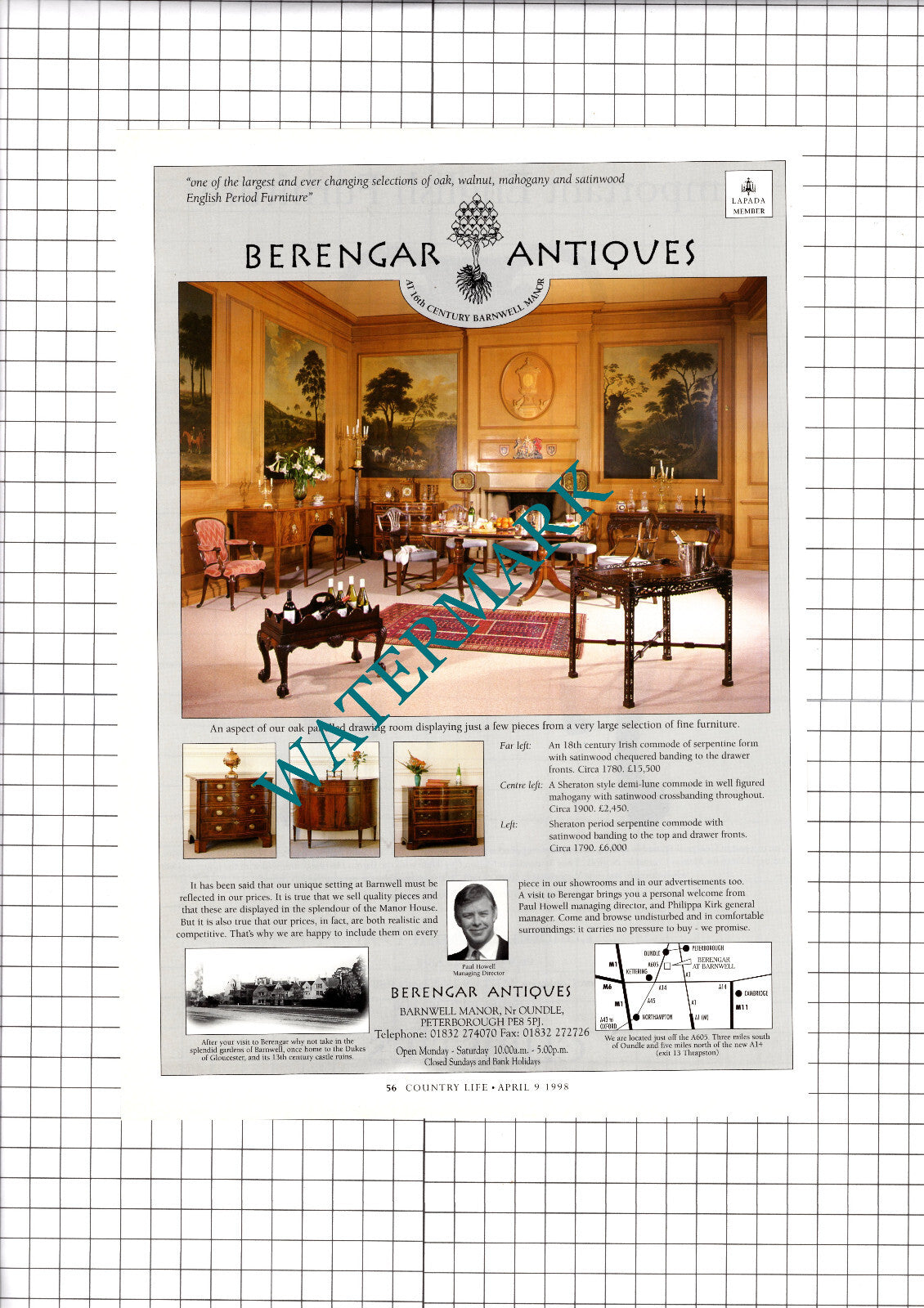 Berengar Antiques Barnwell Manor Oundle Peterborough Paul Howell- 1998 Advert