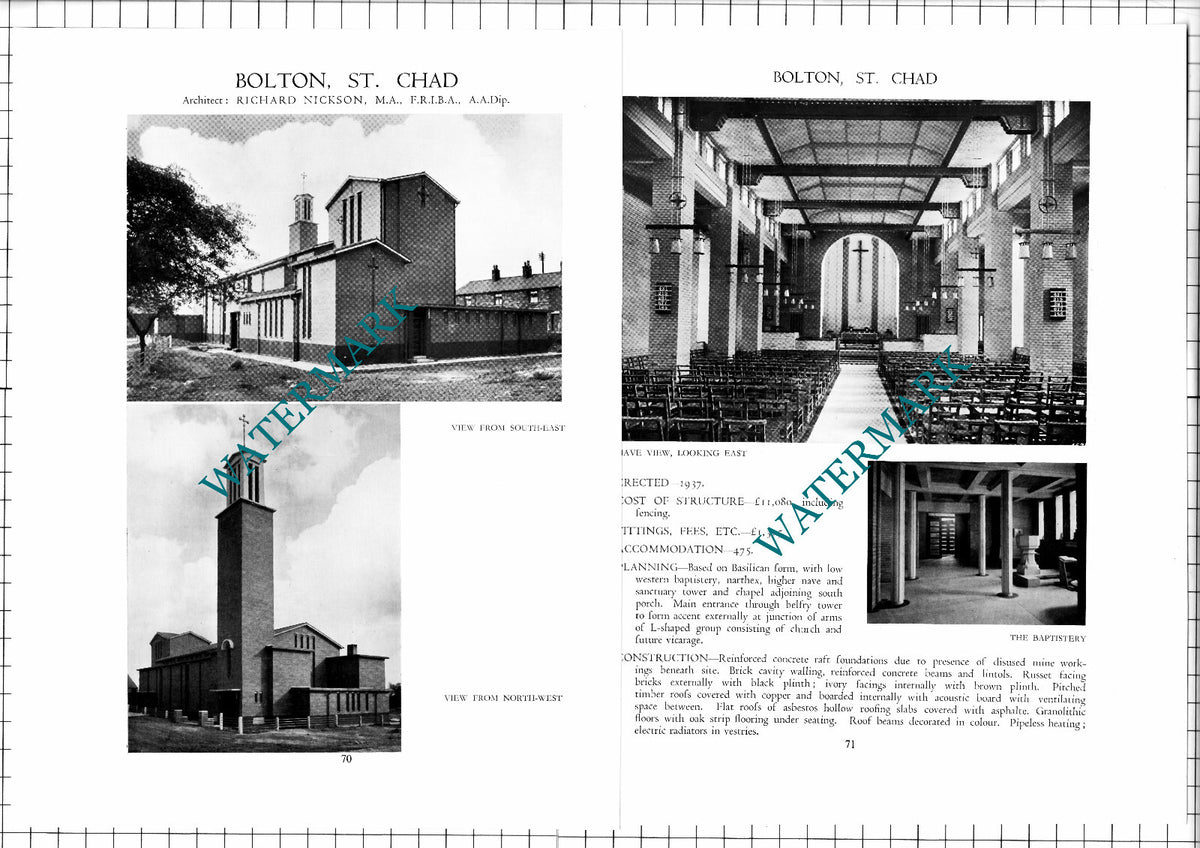 St Chad's Church Bolton Richard Nickson Architect - c.1947 Article / Print