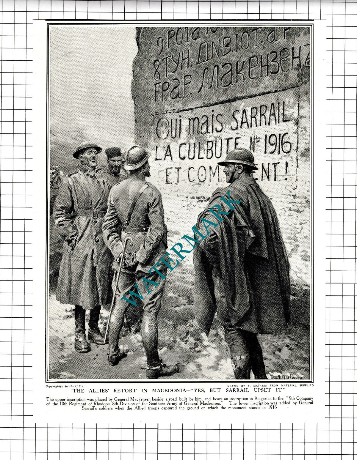 Gen Mackensen Road Monument Macedonia Sarrail  World War 1 - 1918 Cutting/ Print
