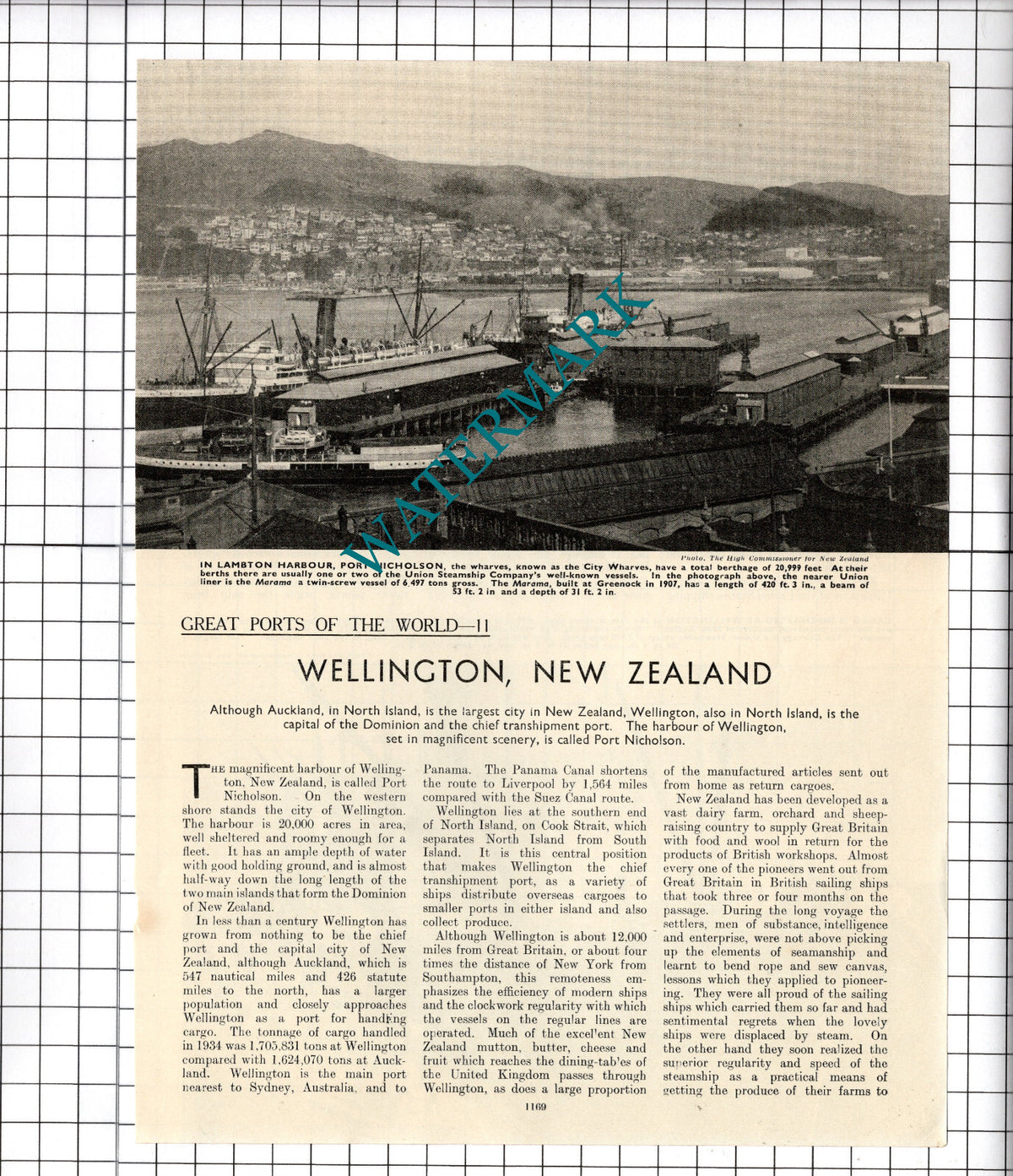 Wellington New Zealand Port Nicholson  - c.1940's Article / Print