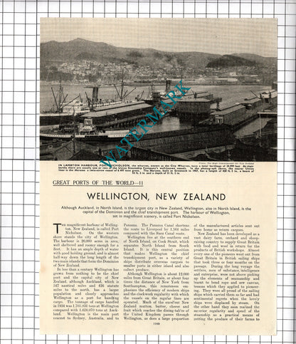 Wellington New Zealand Port Nicholson  - c.1940's Article / Print