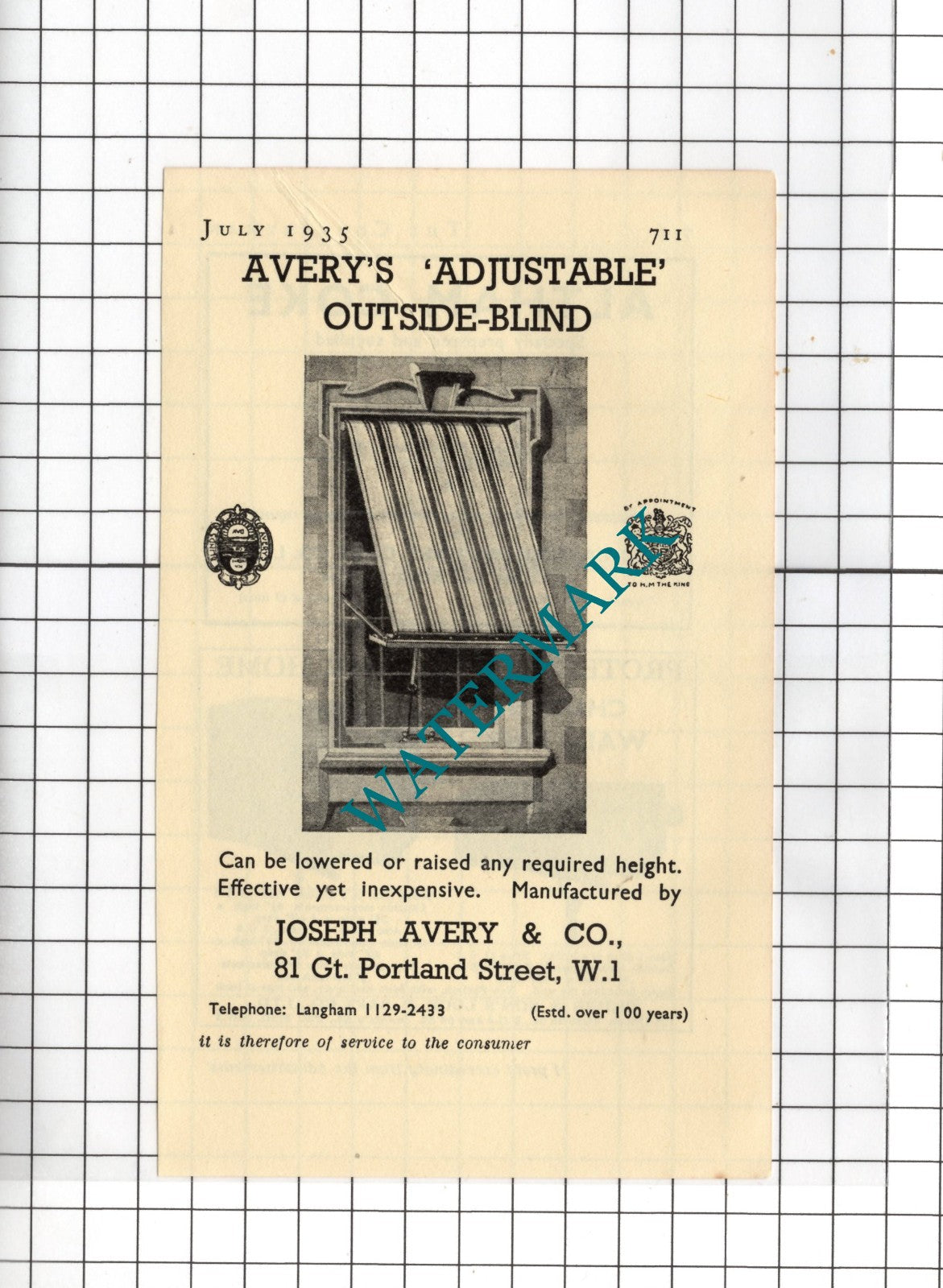 Joseph Avery & Co London   - 1935 Small Advert