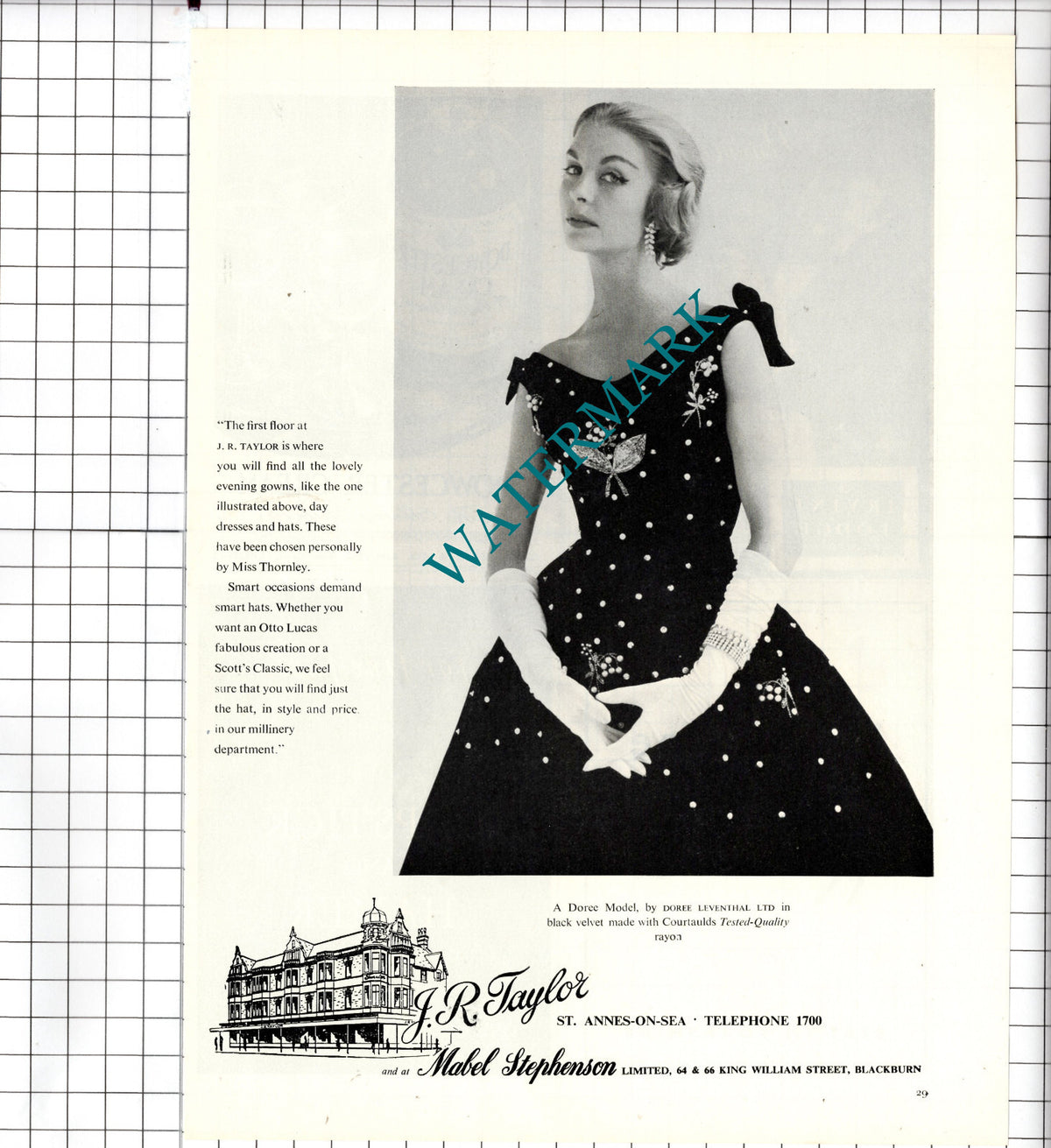 J R Taylor St Annes-on-Sea Lancashire  Advert Miss Thornley - 1956 Clipping