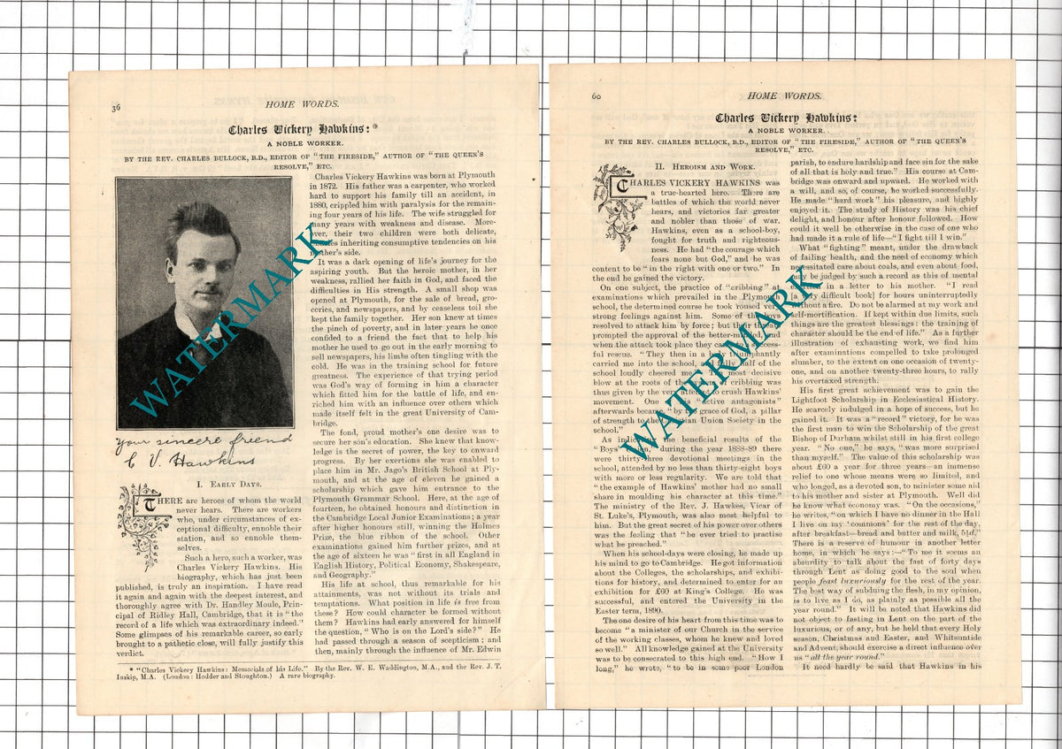 Charles Vickery Hawkins - Three Part Article - 1897