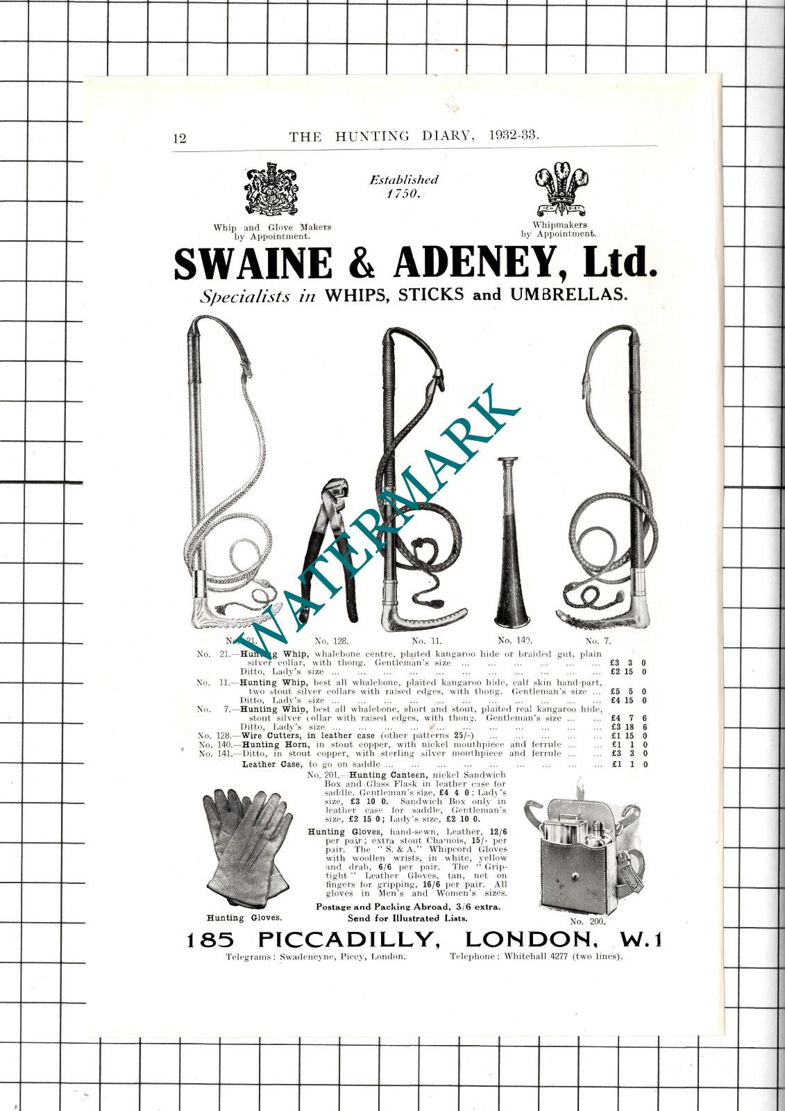 Swaine & Adeney Ltd 185 Piccadilly London - 1932 Advert