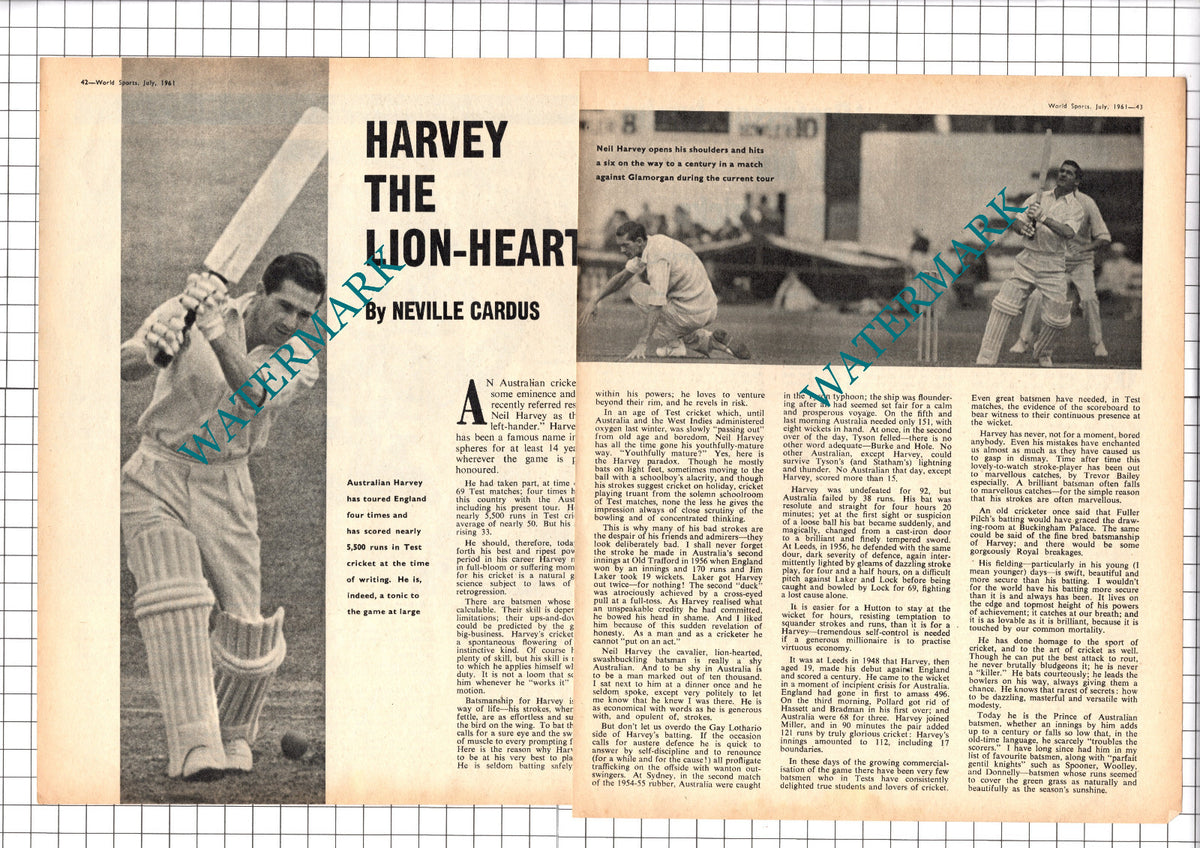 Neil Harvey Australian Cricketer  - 1961 Article / Print