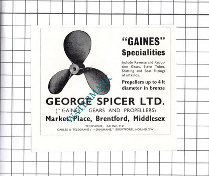George Spicer Ltd Brentford / Satchwell & Gittings Walsall - c.1957 Small Advert