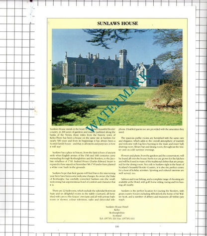 Corsemalzie House Hotel Port William Scotland / Sunlaws House Kelso Advert -1991