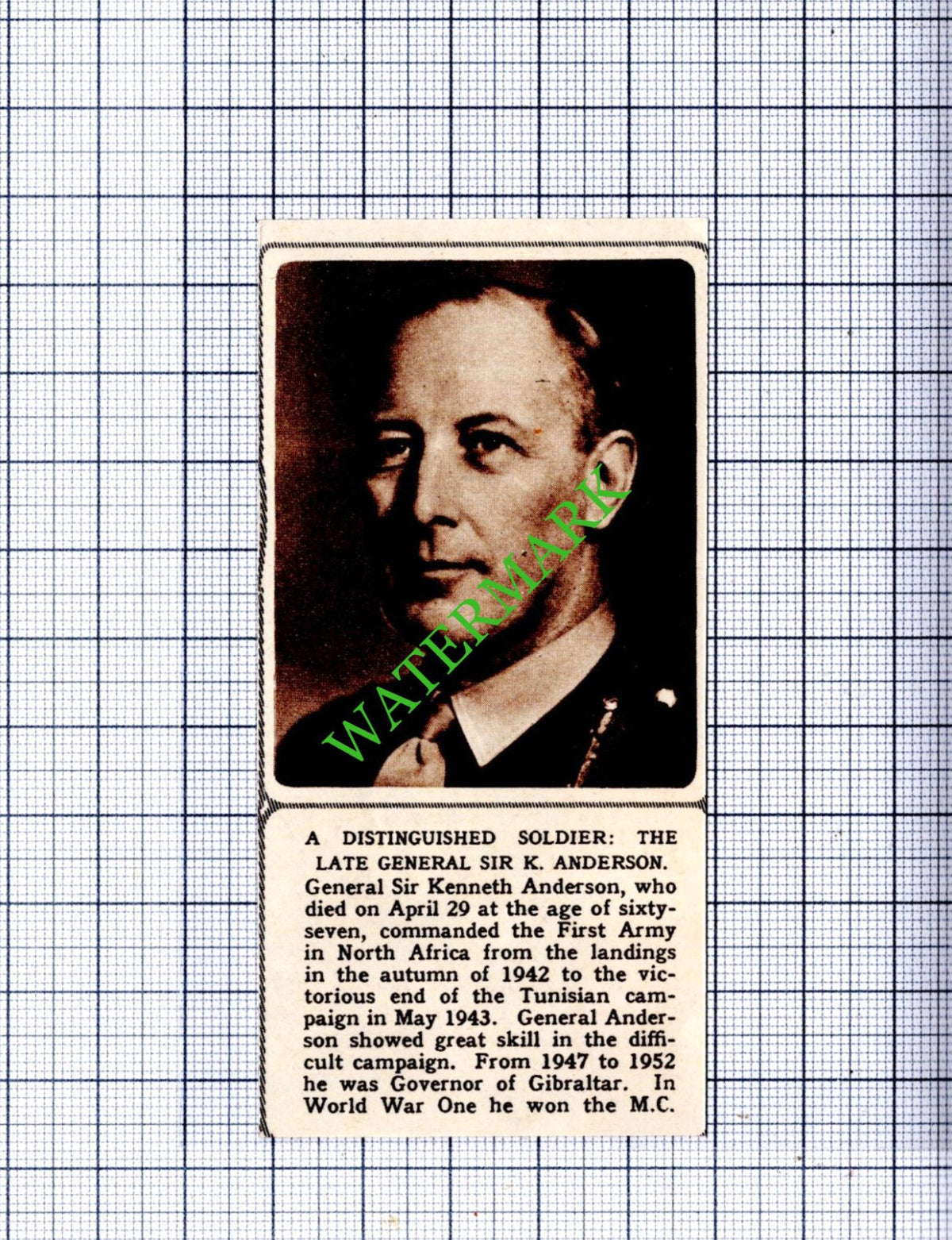 General Sir Kenneth Anderson Obituary - 1959 Small Cutting