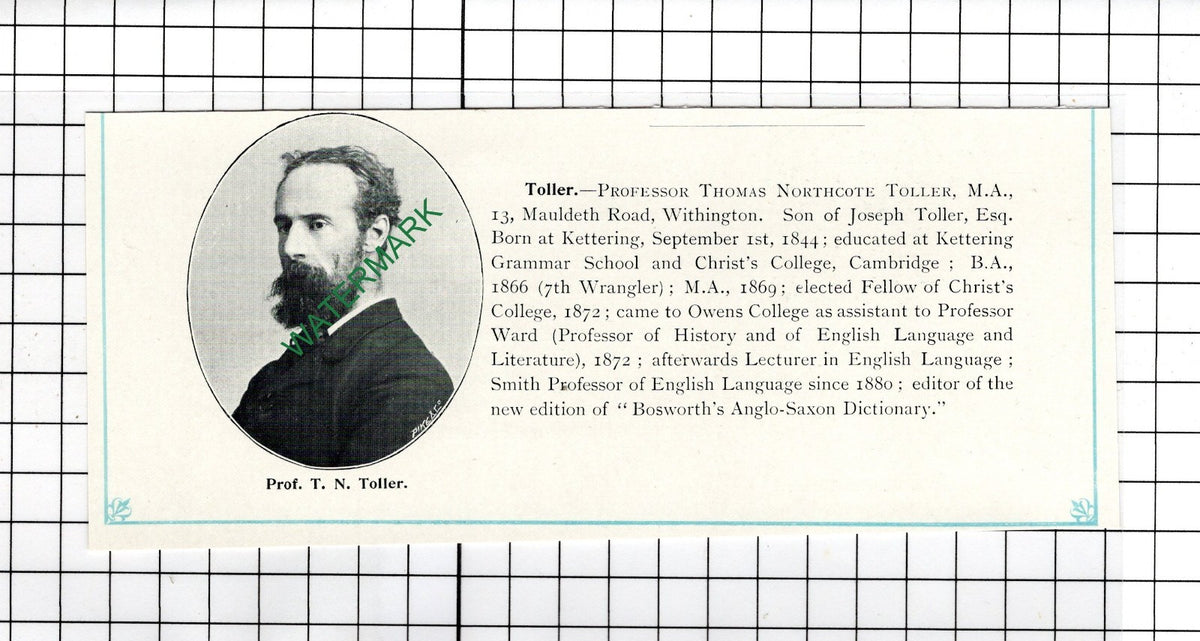 Charles Turner Hingham  School Prof Thomas Northcote Toller  -   c.1905 Clipping