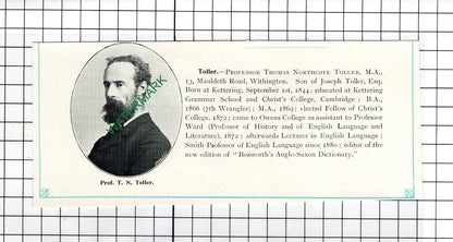 Charles Turner Hingham  School Prof Thomas Northcote Toller  -   c.1905 Clipping