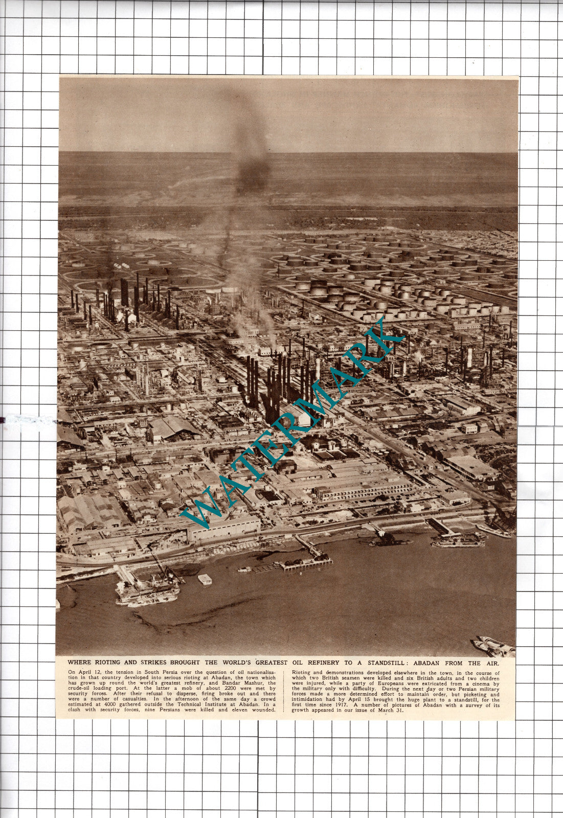 Abadan Oil Refinery Aerial View  - 1951 Cutting