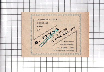 Bata Shoes Ely Cambridgeshire / H Cutna Tailor Ely  - 1949 Small Advert