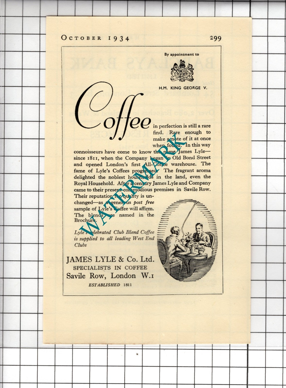 James Lyle & Co Ltd Savile Row London Lyle's Coffee - 1934 Small Advert
