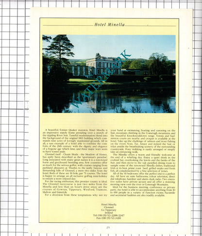 Moyglare Manor Maynooth Kildare Ireland / Hotel Minella Clonmel - 1995 Advert