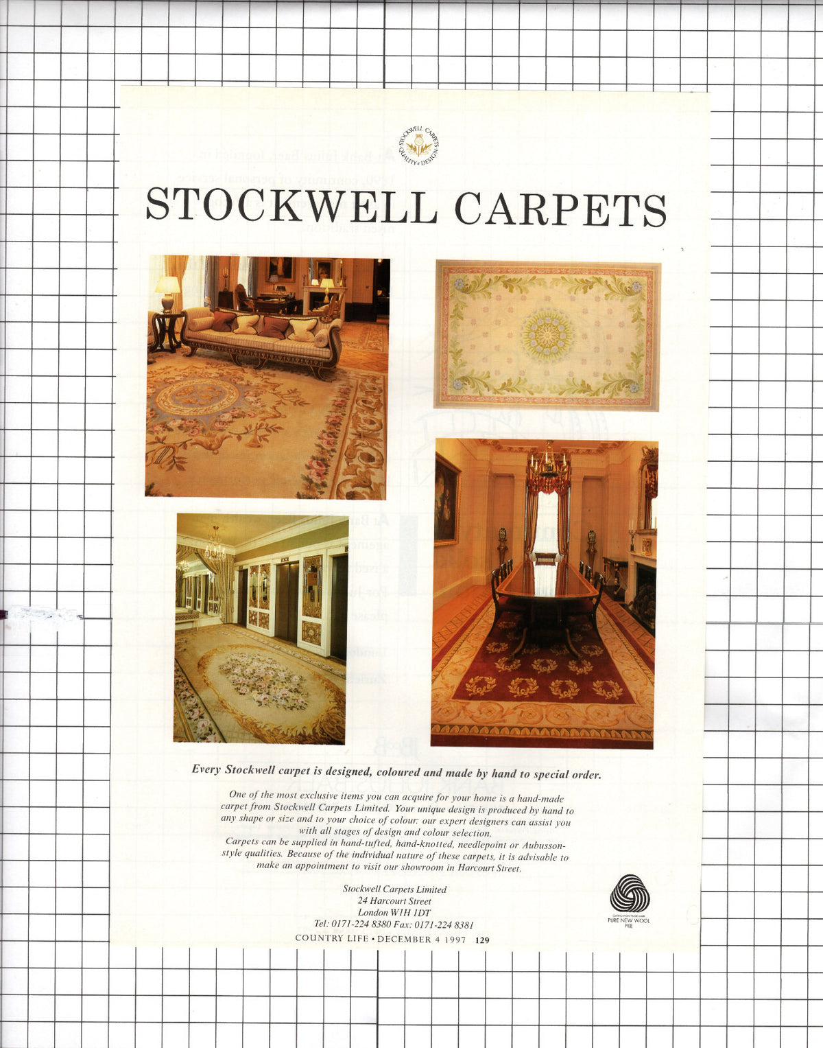 Stockwell Carpets Ltd Harcourt Street London ADVERT  - 1997 Cutting