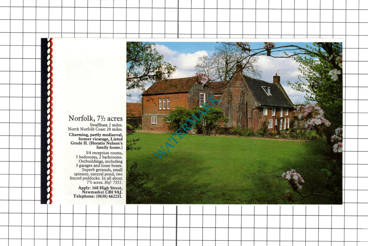 Swaffham Norfolk Horatio Nelson House Sale Advert -   1991 Clipping
