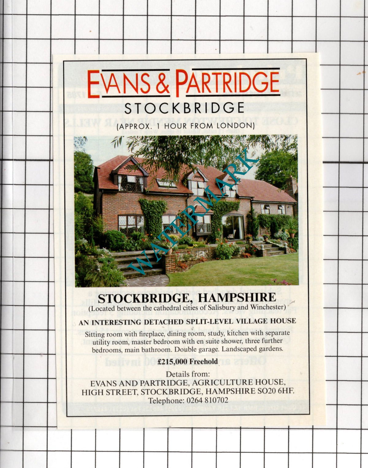 Stockbridge Hampshire House Sale Advert - 1994 Cutting