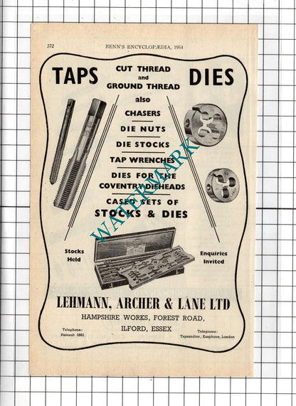 Lehmann Archer & Lane Ltd Ilford Essex / J&S Aldridge Leicester - 1954 Advert