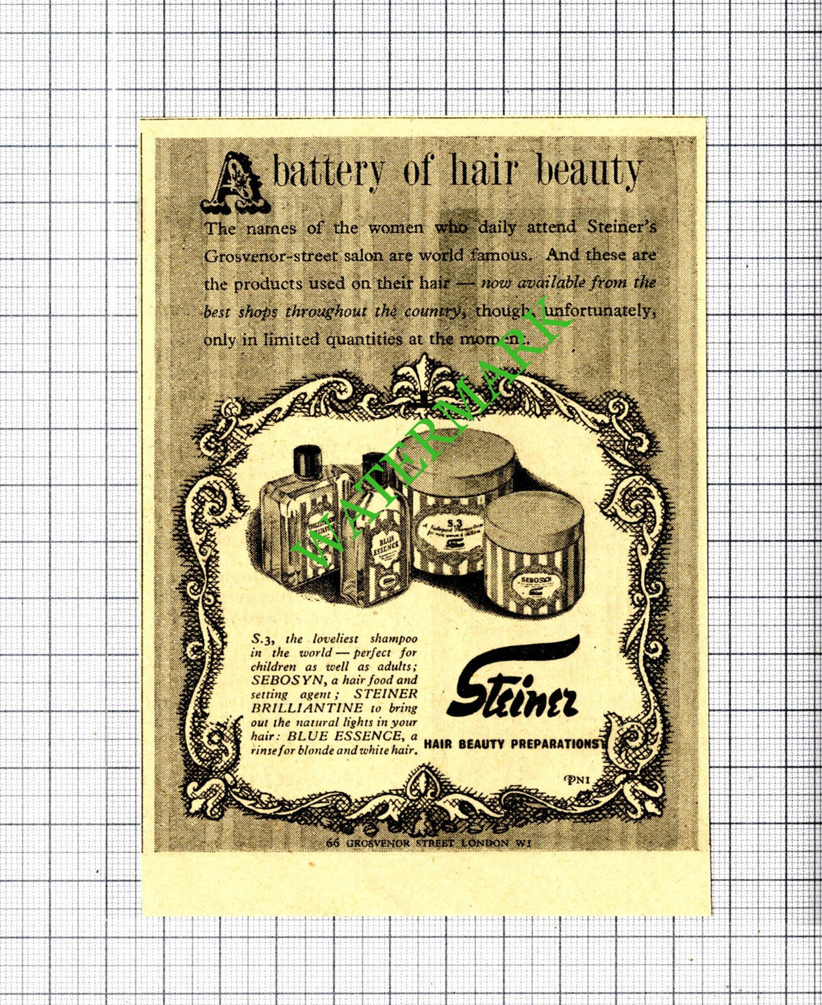 Steiner Grosvenor Street London Small Advert - 1947 Cutting