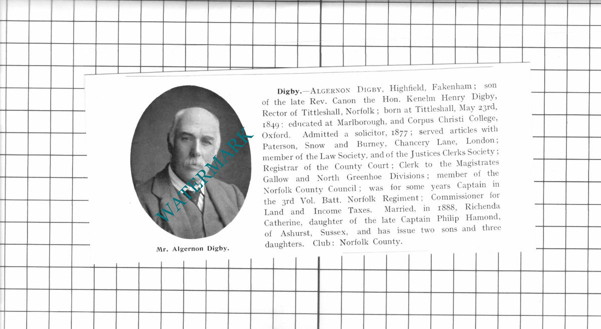 Algernon Digby Highfield Fakenham Norfolk -  1911 Clipping