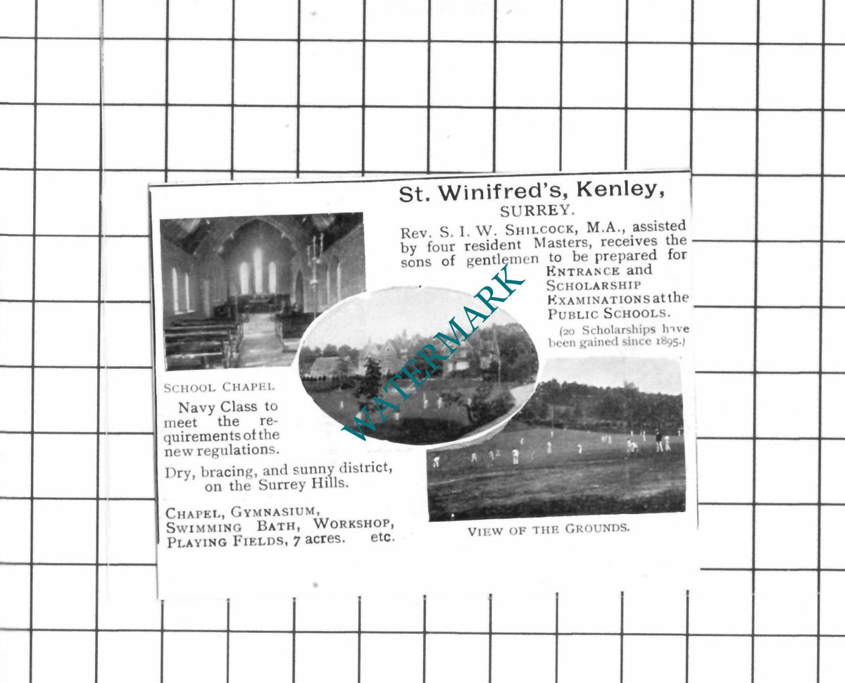 St Winifred's Kenley Surrey Rev S I W Shilcock -  1903 SMALL Advert