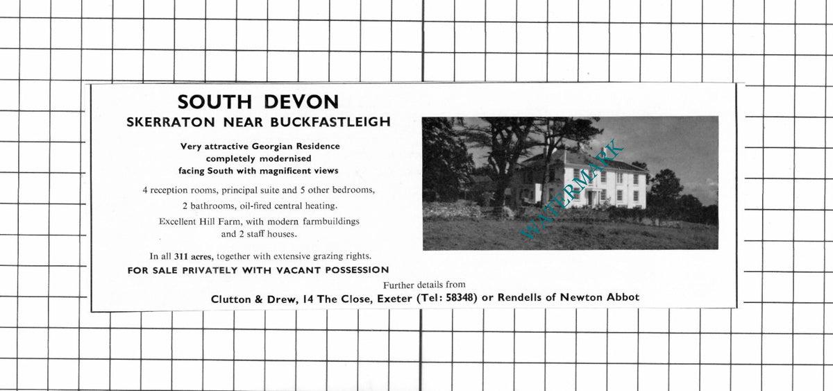 Skerraton South Devon House Sale Advert  - 1967 Clipping