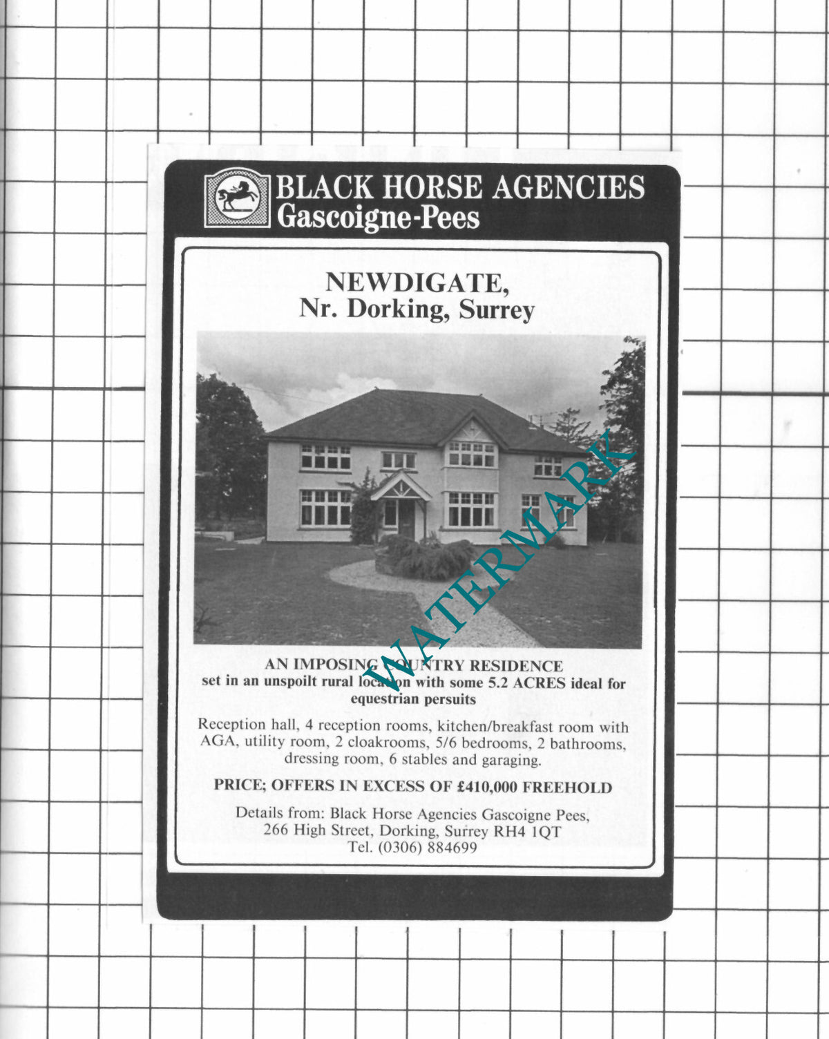 Newdigate Surrey House Sale Advert - 1991 Clipping / Print