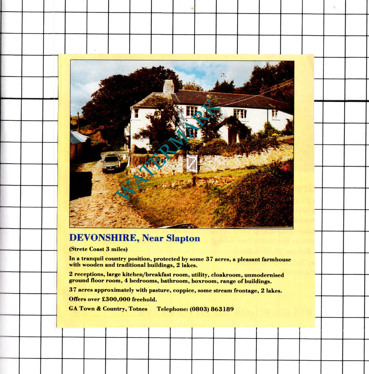 Slapton Devon House Sale Advert - 1991 Clipping / Print