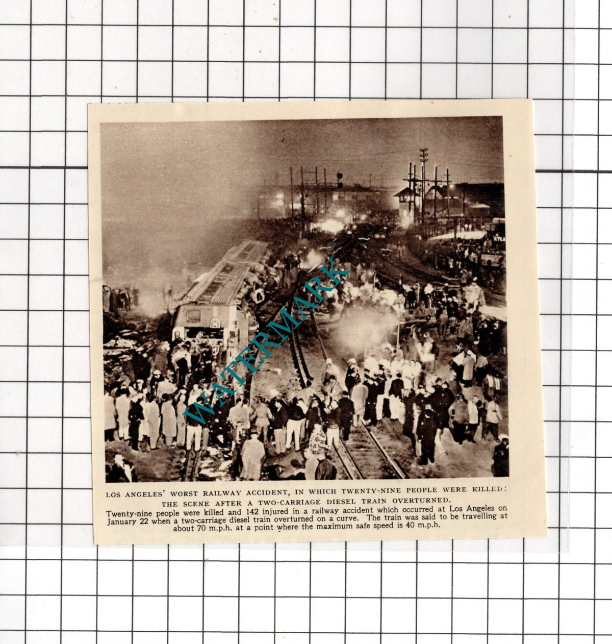 Los Angeles Railway Accident Train Crash - 1956 News Cutting