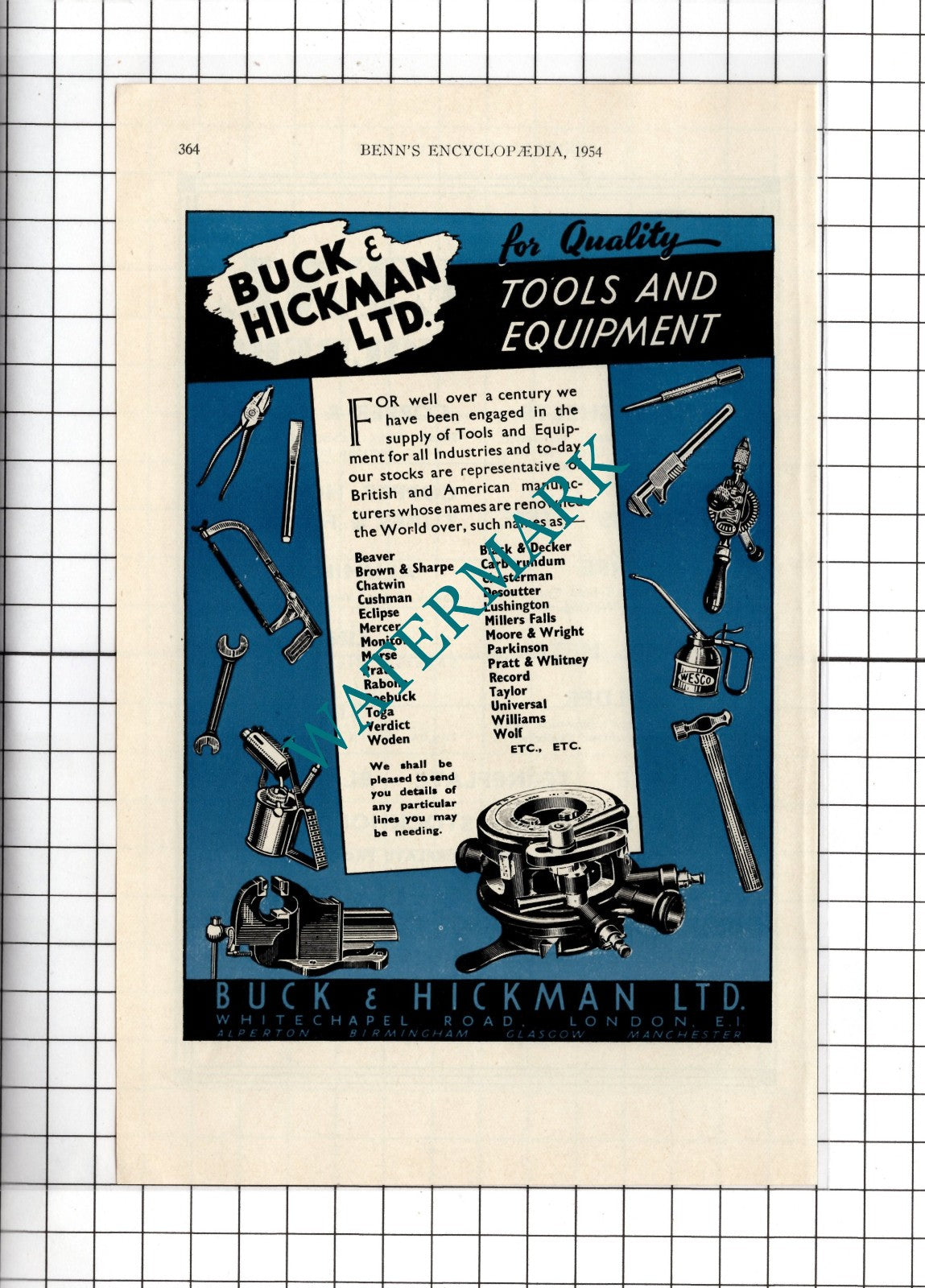Wilbraham & Smith Ltd London / Buck & Hickman Ltd London  - 1954 Advert
