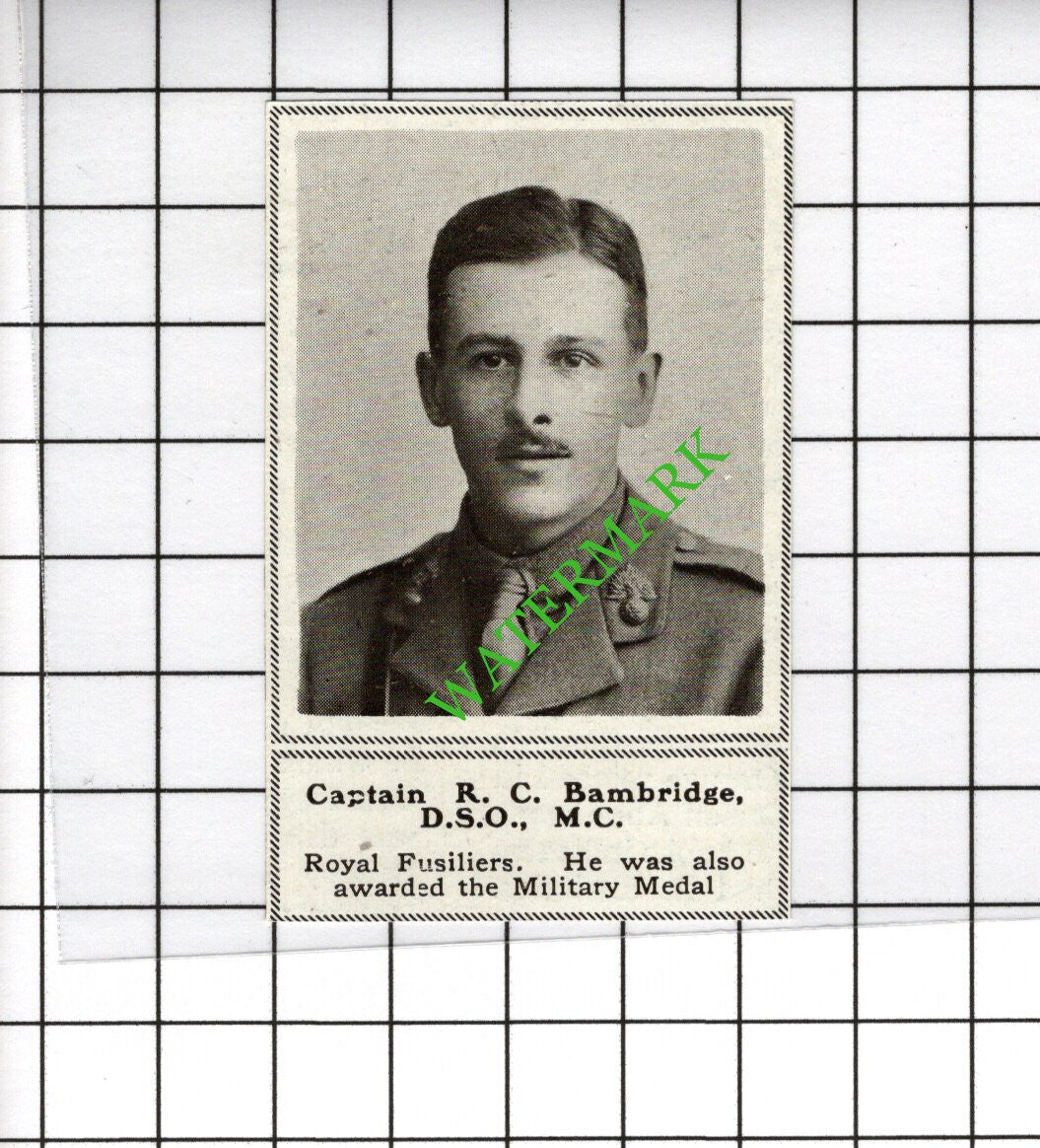 Captain R C Bambridge Royal Fusiliers Great War WW1 - 1918 SMALL Cutting