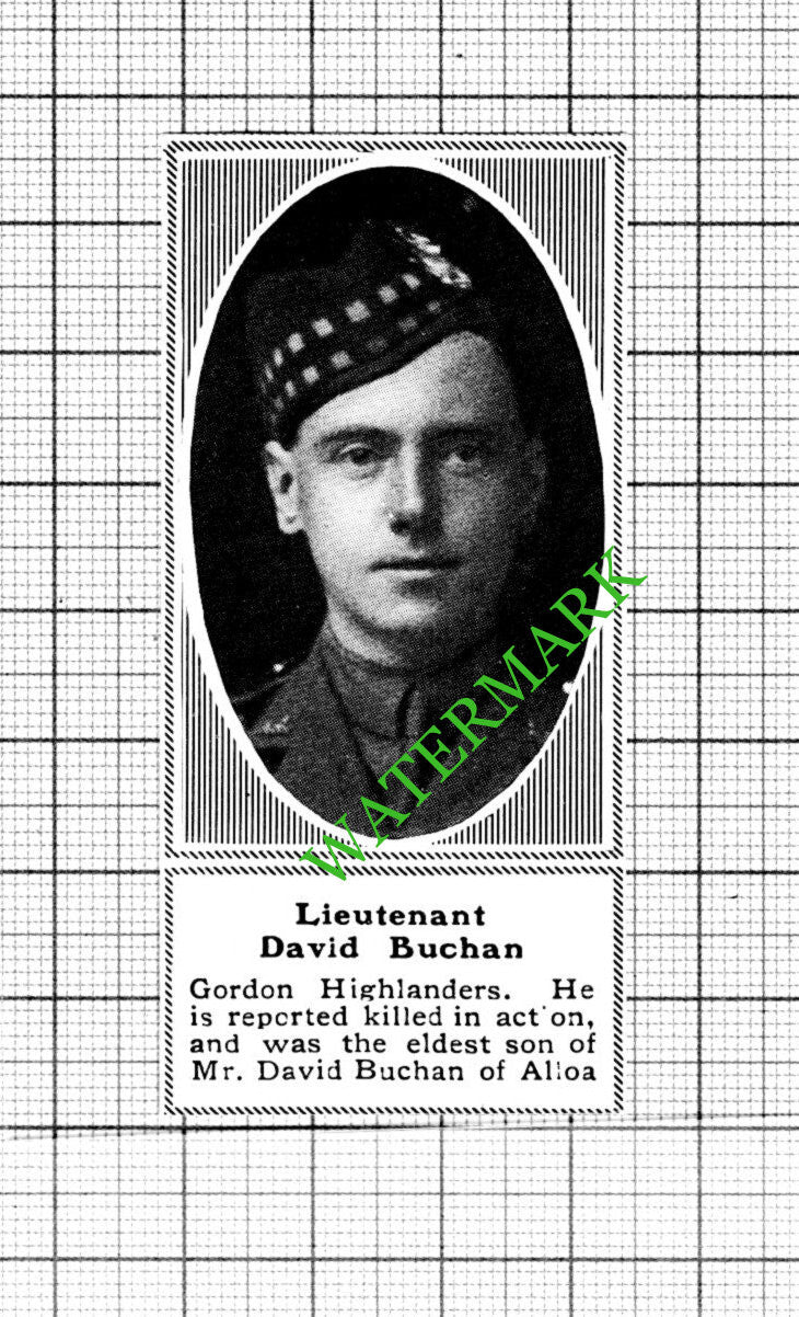 Lt David Buchan Gordon Highlanders Alloa Great War  WW1 - 1918 SMALL Cutting