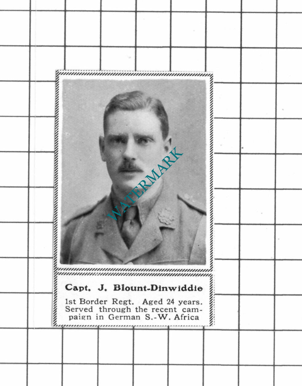 Capt J Blount-Dinwiddie 1st Border Regiment WW1 -c.1918 SMALL Clipping / Print