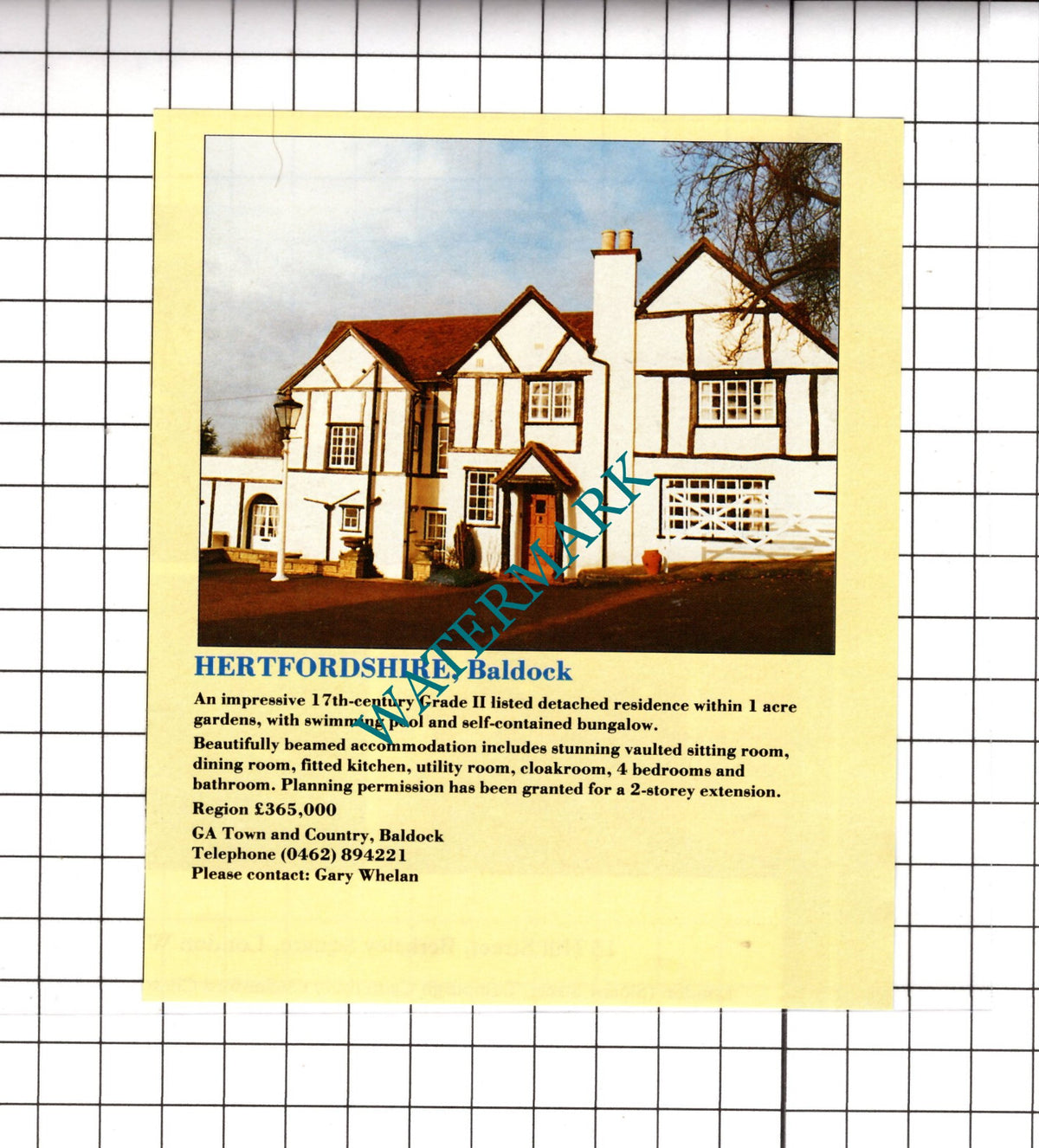 Baldock Hertfordshire House Sale Advert  - c.1990 Cutting / Print