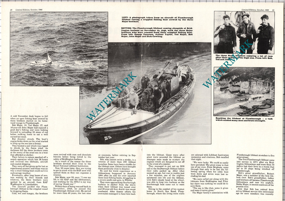 Flamborough Fisherman Bob Major Lifeboat Rescue - 1988 Centrefold Pullout Print