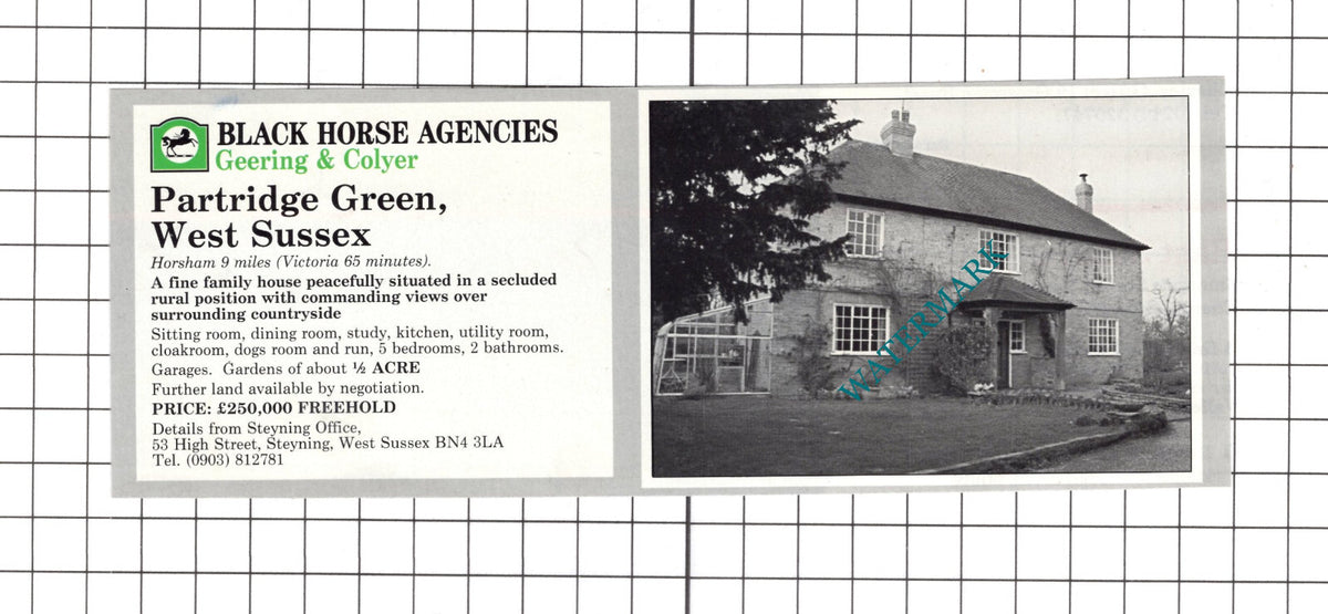 Partridge Green West Sussex House Sale Advert - 1990 Clipping / Print