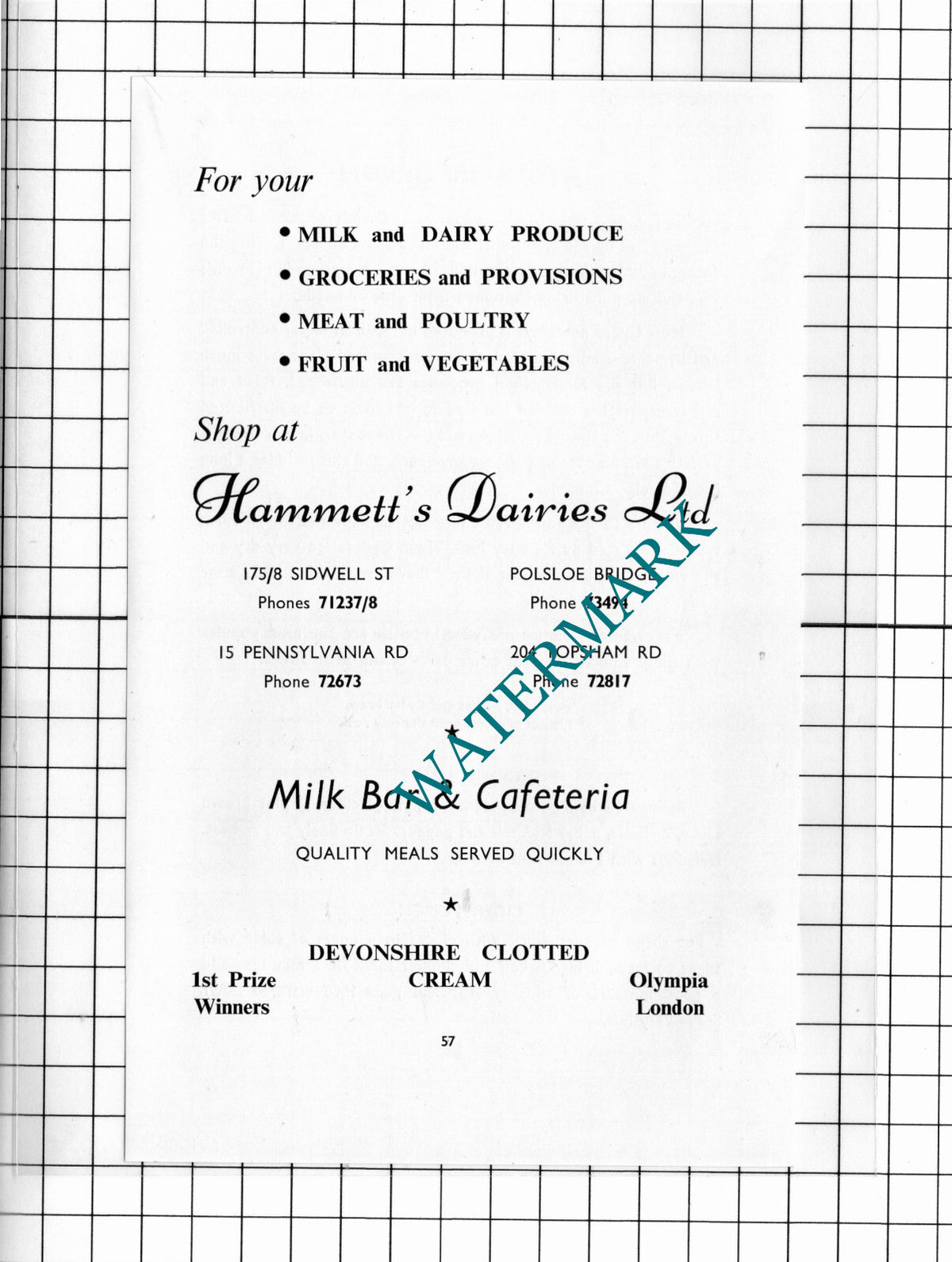 Hammett's Dairies Ltd Exeter Devon Advert  - 1957 Cutting