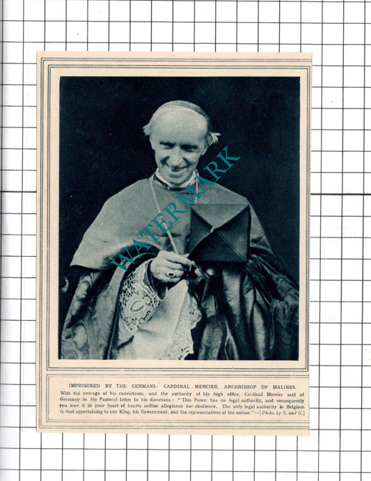 Cardinal Mercier Archbishop Of Malines WW1  - c.1915 Clipping / Print