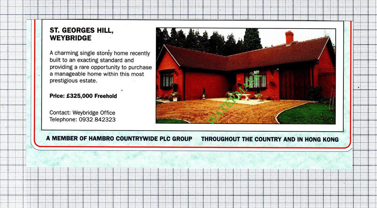 St Georges Hill Weybridge Sale Advert - 1991 Cutting