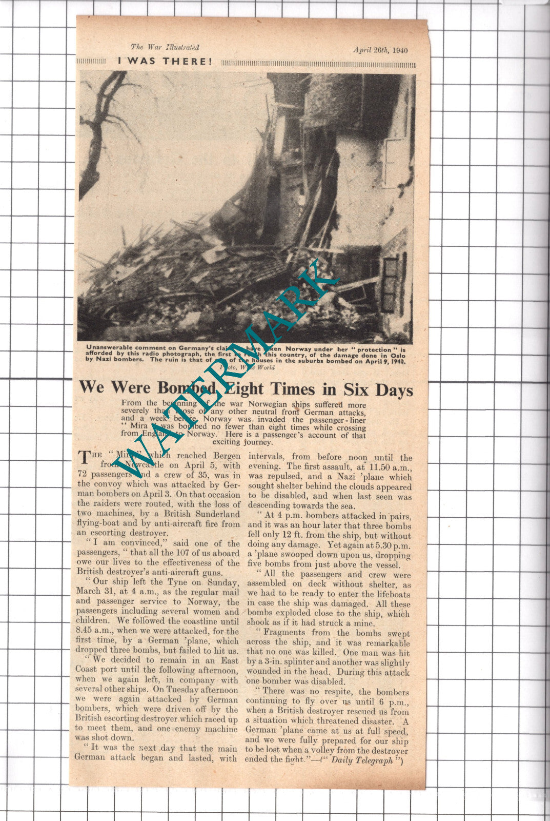MIRA Ship Bombed WW2 - 1940 Clipping / Print