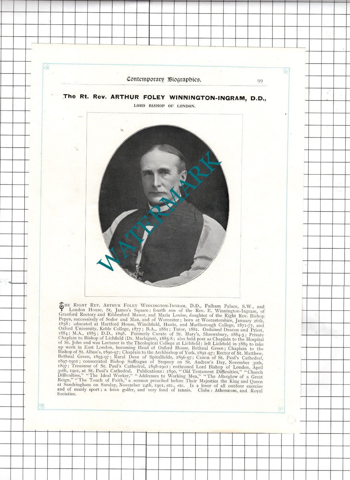 The Rt Rev Arthur Foley Winnington-Ingram Lord Bishop Of London - c.1910 Cutting