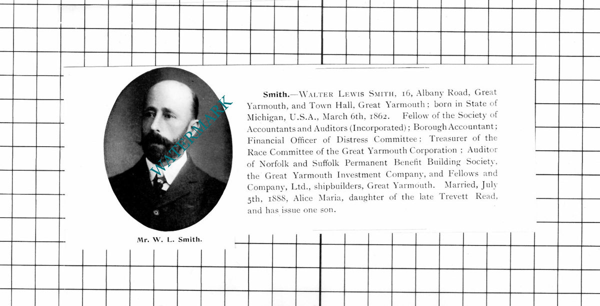 Walter Lewis Smith Great Yarmouth Norfolk   - 1911 Clipping