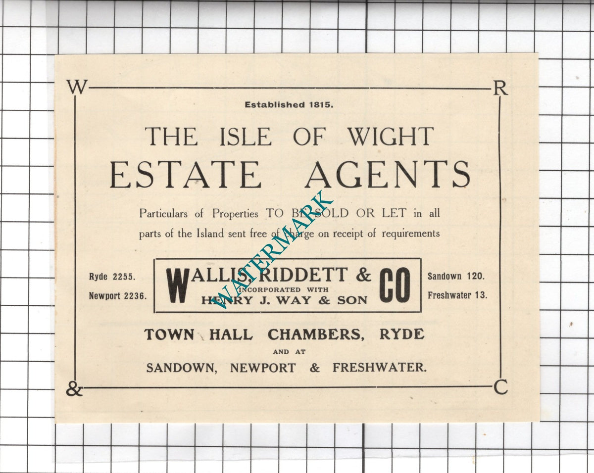 Wallis Riddett & Co Estate Agents Ryde Isle Of Wight - 1938 Small Advert