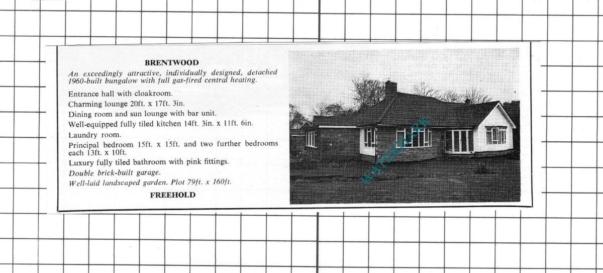 Brentwood Essex House Sale  Advert - 1965 Clipping